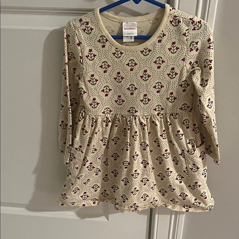 Hanna Andersson Cream Knit Dress with Burgundy Floral Print